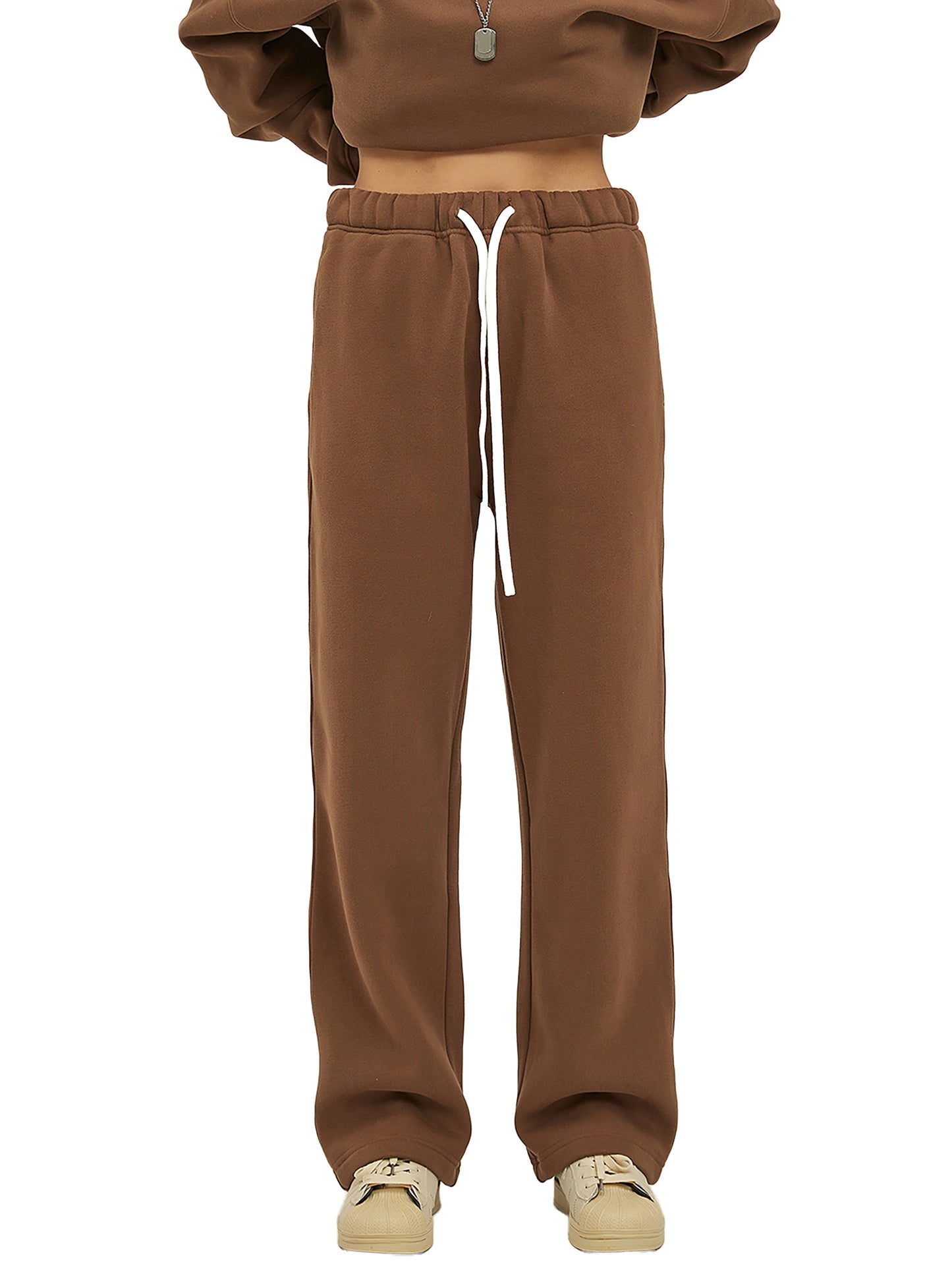 Streetwear Unisex Solid Color Fleece Straight Leg Pants