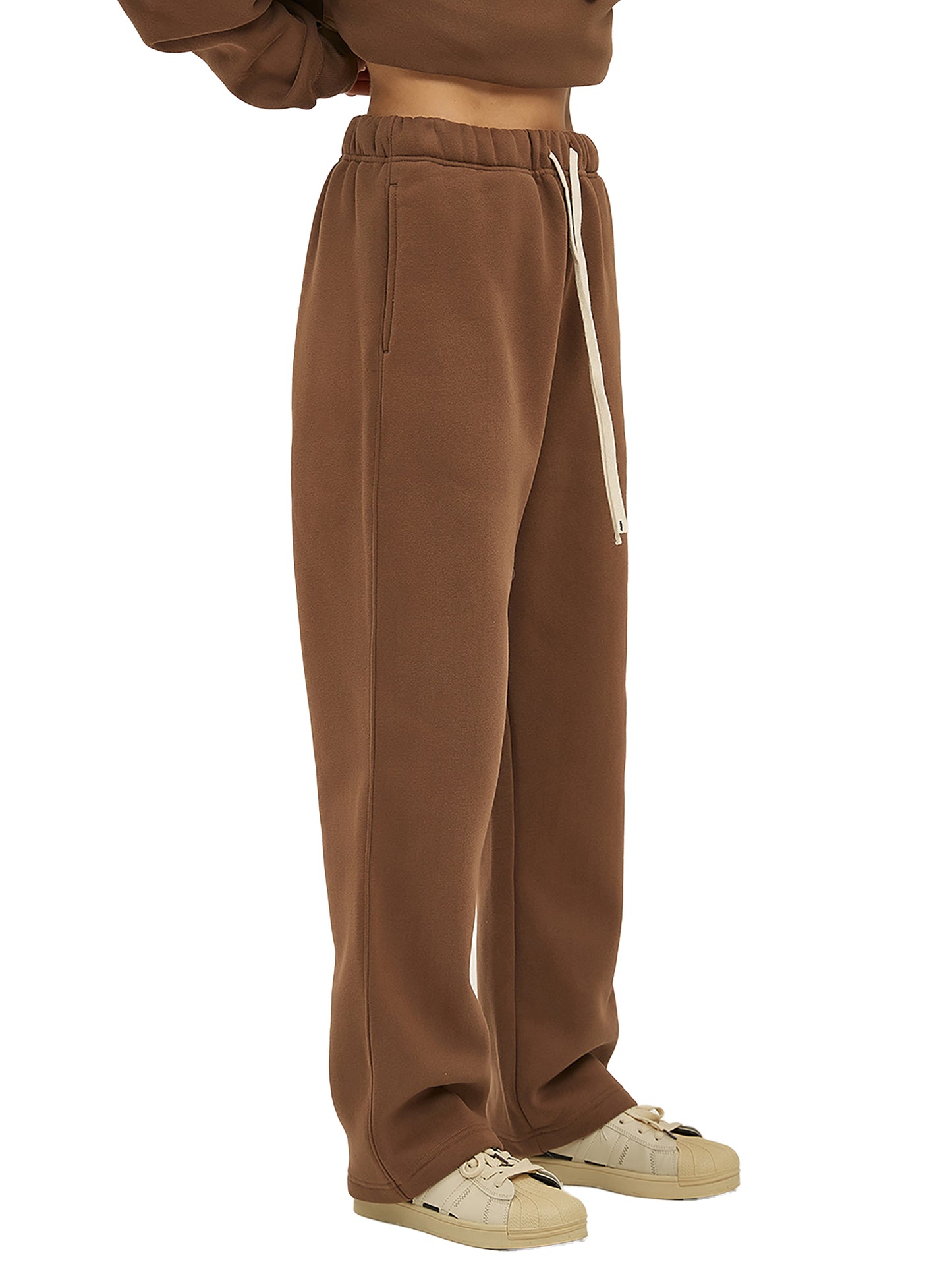 Streetwear Unisex Solid Color Fleece Straight Leg Pants