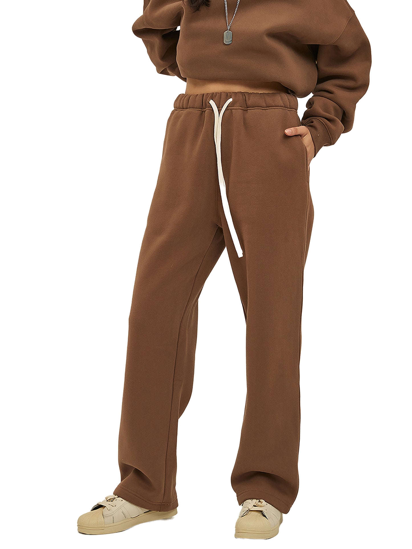 Streetwear Unisex Solid Color Fleece Straight Leg Pants